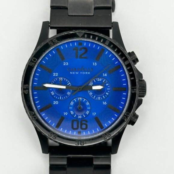 Caravelle New York 45A106 Blue Dial Black St.Steel Men's Watch - Picture 2 of 5
